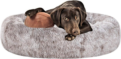 Coohom Oval Calming Donut Cuddler Dog Bed,Shag Faux Fur Cat Bed Washable round Pillow Pet Bed(30"/36"/43") for Medium Dogs (Xl(36"X27"X7"),Light Brown)11
