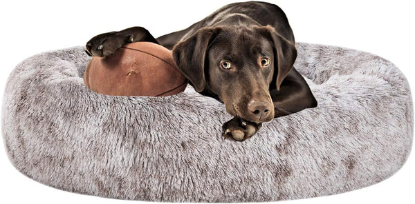Coohom Oval Calming Donut Cuddler Dog Bed,Shag Faux Fur Cat Bed Washable round Pillow Pet Bed(30"/36"/43") for Medium Dogs (Xl(36"X27"X7"),Light Brown)11