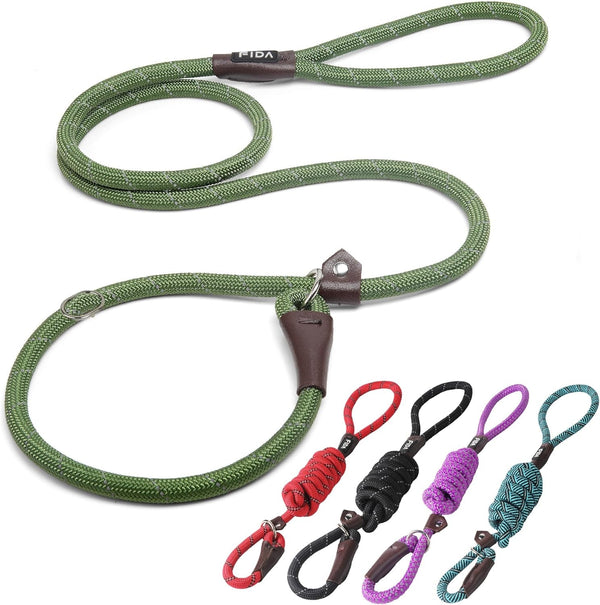Fida Durable Slip Lead Dog Leash, 6 FT X 1/2" Heavy Duty Dog Loop Leashes, Comfortable Strong Rope Slip Leash for Large Medium Dogs, No Pull Pet Training Lead with Highly Reflective(1/2", Black)26