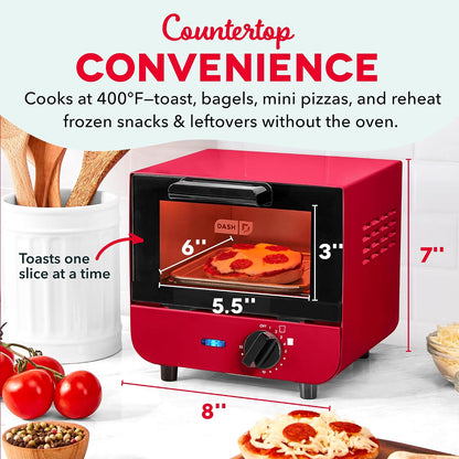 Mini Toaster Oven | Small Toaster Oven for Dorms, Apartments, & Small Kitchens, Adjustable Timer Dial with Auto Shutoff, Removable Cooking Tray & Crumb Catch, Red2