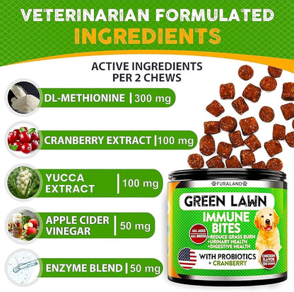 FURALAND Grass Burn Spot Chews for Dogs - Dog Pee Lawn Spot Saver Caused by Dog Urine - Grass Treatment Rocks - Dl-Methionine + Digestive Enzymes - Dog Urine Neutralizer for Lawn - Soft Treats3