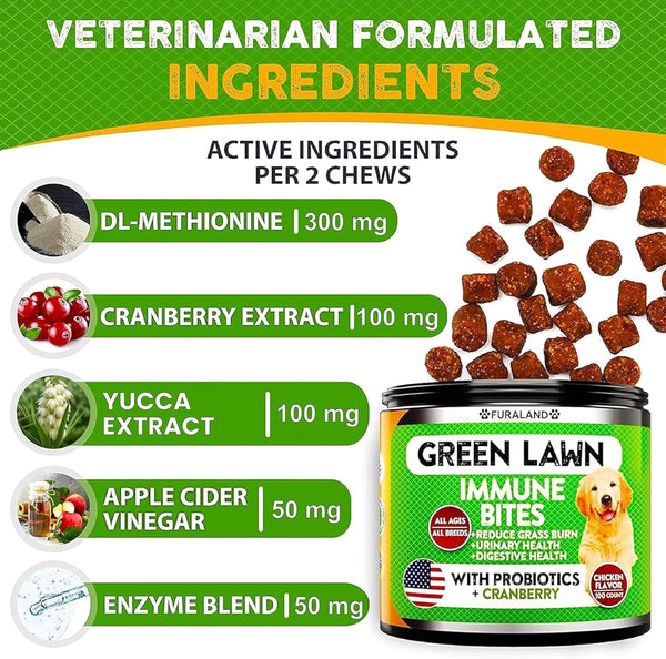 FURALAND Grass Burn Spot Chews for Dogs - Dog Pee Lawn Spot Saver Caused by Dog Urine - Grass Treatment Rocks - Dl-Methionine + Digestive Enzymes - Dog Urine Neutralizer for Lawn - Soft Treats3