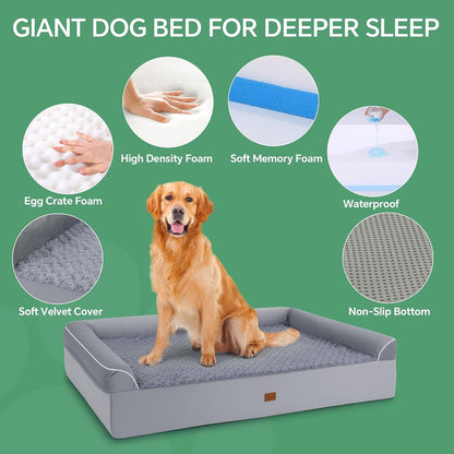 HOMBYS 7” Thickness Orthopedic Dog Bed for Large Giant Dogs, Double-Layer Memory Foam Waterproof Washable XXL Dog Sofa Bed with Bolster Headrest, Ultra-Supportive for Joint & Arthritis Relief5