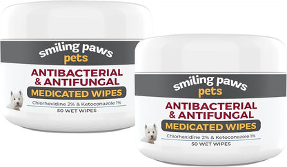 Smiling Paws Medicated Grooming Wipes for Dogs & Cats, 1Pk, 50 Wipes | Medicated Grooming Wipes for Dogs & Cats, Contains Ketoconazole & Chlorhexidine, Treats Yeast Infection, Ringworm, Pyoderma9