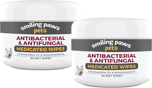 Smiling Paws Medicated Grooming Wipes for Dogs & Cats, 1Pk, 50 Wipes | Medicated Grooming Wipes for Dogs & Cats, Contains Ketoconazole & Chlorhexidine, Treats Yeast Infection, Ringworm, Pyoderma9
