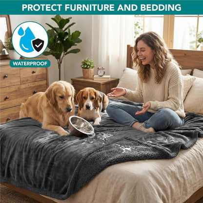 Petami Waterproof Dog Blanket for Couch, Extra Large 80X60, Pee Proof Sherpa Fleece Reversible Pet Throw, Furniture Protector for Bed Sofa Crate Kennel, Soft Washable Cover for Dog Cat, Grey Sherpa7