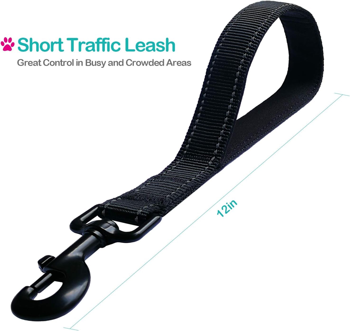 short-dog-leash-traffic-padded-handle-heavy-duty-short-nylon-dog-lead-for-training-control-reflective-threads-pet-leashes-for-large-dogs-and-medium-dogs-12-inch-black