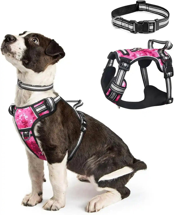 Dog Harness No Pull, Pet Harnesses with Dog Collar, Adjustable Reflective Oxford Outdoor Vest, Front/Back Leash Clips for Small, Medium, Large, Extra Large Dogs, Easy Control Handle for Walking29