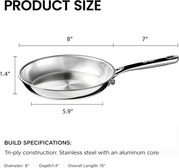 8 Inch Stainless Steel Frying Pan, Small Omelette Pan | Induction Pan, Rivetless & Non-Toxic, Fast & Even Heating, Oven & Dishwasher Safe, Metal Utensil Safe, Perfect for Eggs7