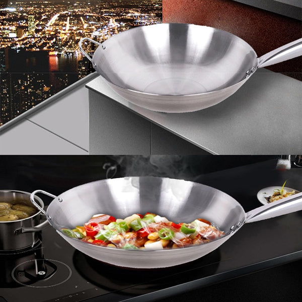 Stainless Steel Wok, round Bottom Traditional Carbon Steel Wok Pan, Authentic Hand Hamme,Ironred Woks and Stir Fry Pans (34Cm)3