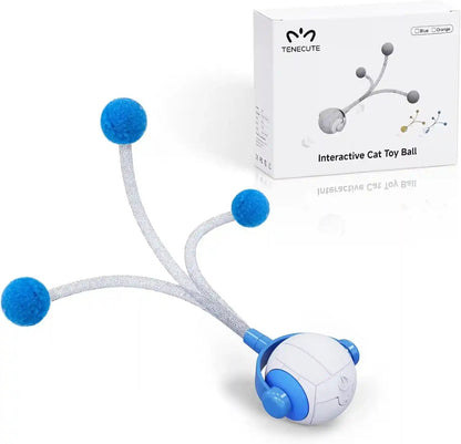 Cat Toys for Indoor Cats, Interactive Cat Toy Ball with Pom-Pom Tails, Automatic Cat Toy Self Play Exercise Toy to Relieve Boredom for Kitten & Adult Cats (Blue)1