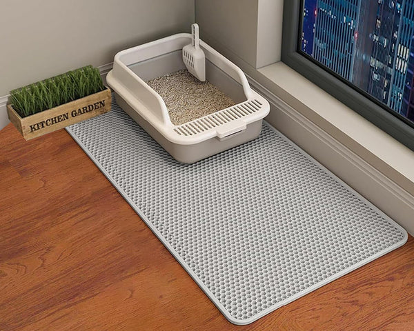 HCY&WLD Cat Litter Mat, 45X26/35X24/30X22/24X18 Inch Double Layer Cat Litter Box Mat, EVA Non-Slip, Waterproof Urine Proof Cat Litter Catcher Mat, Easy Clean Scatter Control (35X24 Inch, Khaki)15