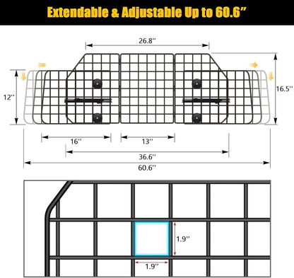 Gtongoko Dog Car Barrier for SUV, Heavy Duty Steel Wire Mesh Pet Divider for Vehicles Adjustable Universal Fit Dog Travel Barrier for Cars Trucks & Suvs, Cargo Area Safety Gate with Elastic Ropes3