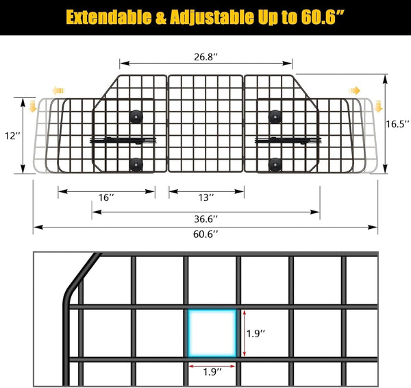 Gtongoko Dog Car Barrier for SUV, Heavy Duty Steel Wire Mesh Pet Divider for Vehicles Adjustable Universal Fit Dog Travel Barrier for Cars Trucks & Suvs, Cargo Area Safety Gate with Elastic Ropes3