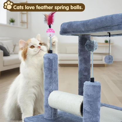 ROYPET Multifunctional Cat Scratching Posts for Indoor Kittens,Cat Scratching Posts for Play and Activity,Scratching Posts with Feather Toys and Plush Perch Bed,Grey6