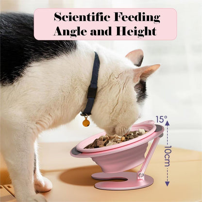 Collapsible Elevated Cat Dog Food Bowl, Portable Raised Pet Food Water Dish, Adjustable Tilted Food Feeder for Indoor Outdoor Cats Dogs, Whisker Friendly Cat Feeding Watering Dish for Travelling4
