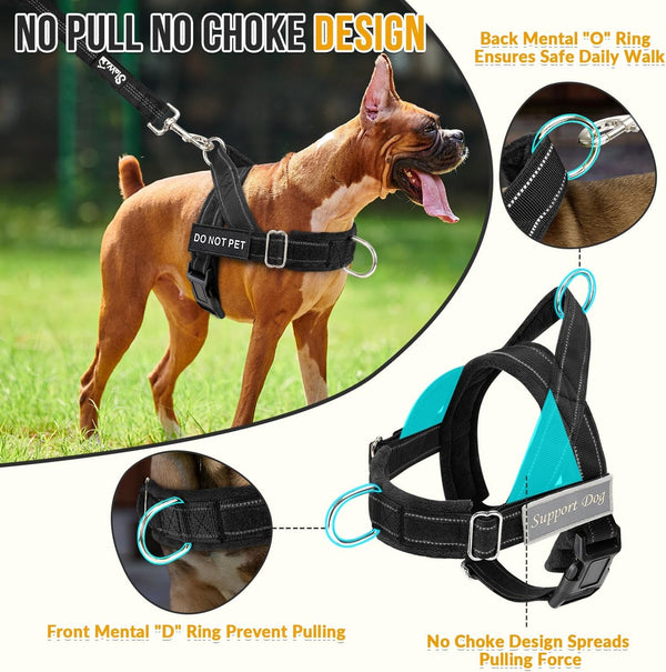 Slowton No Pull Dog Harness - Heavy Duty Dog Harness and Leash Set for Medium Large Dogs, Reflective Tactical Harness with Soft Padded and Front Clip for Easy Walk and Training (Black L)2