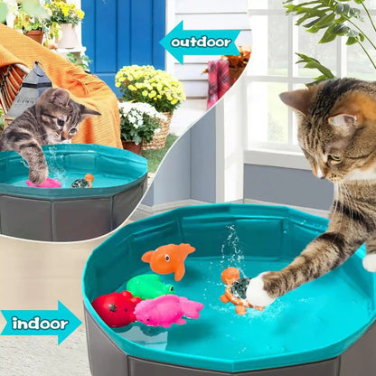 Cat Pool Toy, Water Toys for Cats, Best Cat Toys for Bored Indoor Cats, Hunting Toys for Indoor Catss, Portable Play Mat, Pet Swimming Pool for Self Play Enrichment (1Pcs Pool + 6Pcs Toy)4