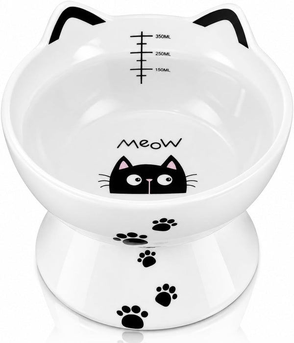 Porcelain Raised Cat Bowl, No Spill Cat Water Bowl with anti Slip Band, Elevated Porcelain Pet Bowl Protect Pet'S Spine, Large Capacity Pet Water Bowl, 15 Oz, Dishwasher Safe | anti Vomiting, Whisker Friendly, Shallow Food Dish and Deep Water Bowl, Anti-Slip Base, Lead&Cadmium-Free, Senior-Pet Access1