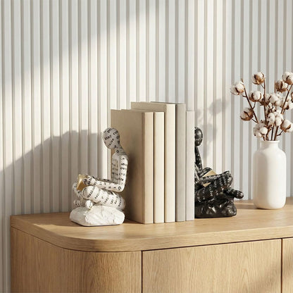 Book Ends for Heavy Books Set of 2, Modern Abstract Thinker Book Ends for Shelves and Desk - Resin with Non-Slip Pads, Bookends for Shelves, Modern Black White Office Decor Bookends6