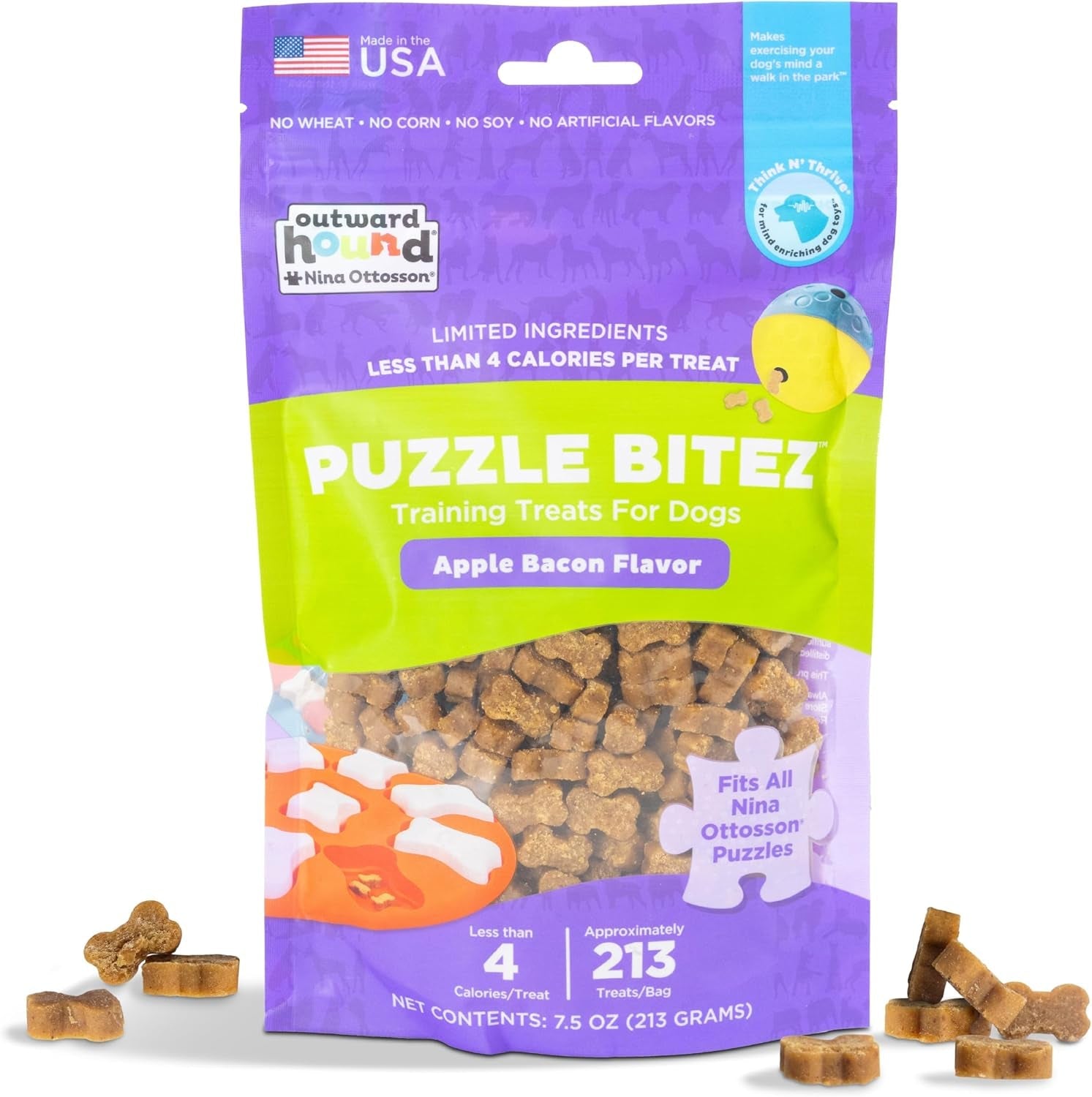 outward-hound-by-nina-ottosson-puzzle-bitez-usa-made-dog-treats-peanut-butter-flavor-bite-sized-training-reward-and-interactive-puzzle-toy-treats-7-5oz