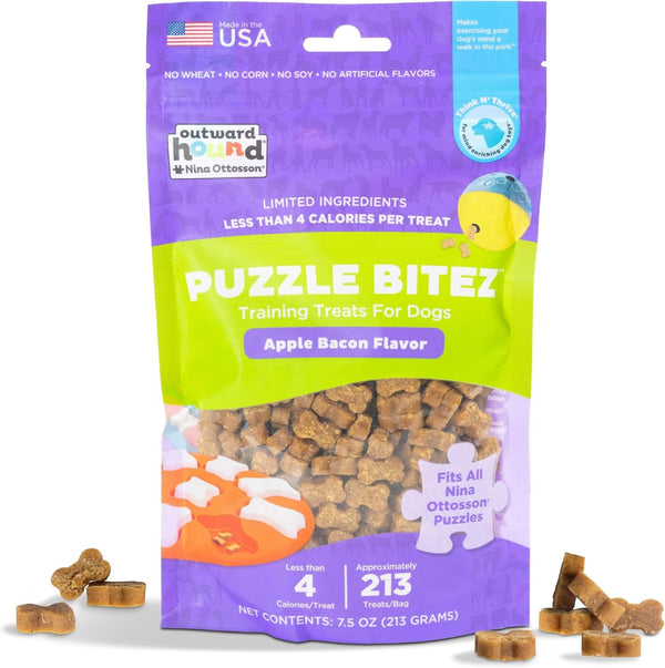 Outward Hound by Nina Ottosson Puzzle Bitez USA Made Dog Treats, Peanut Butter Flavor, Bite-Sized Training Reward and Interactive Puzzle Toy Treats, 7.5Oz9