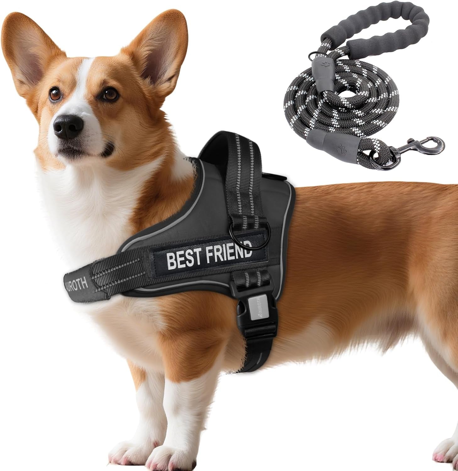 auroth-dog-harness-and-leash-set-soft-padded-service-dog-vest-with-5-25ft-dog-leash-no-choke-easy-on-pet-vest-adjustable-reflective-no-pull-pet-vest-medium-sized-dog-easy-walking-and-training