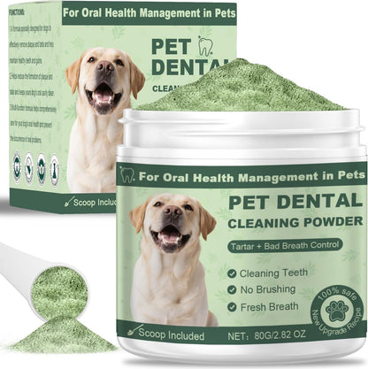 Dog Teeth Cleaning Powder, Dog Dental Powder, Dog Dental Care, Targets Tartar & Bad Breath & Reduces Plaque, Dental Powder for Dog Teeth Cleaning, Green1