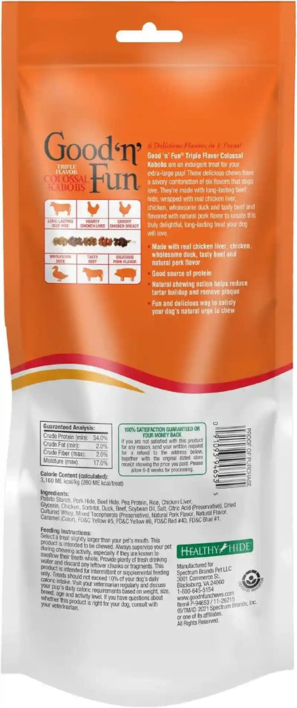 GOOD 'N' FUN Triple Flavor Colossal Kabobs, Treat Your Extra-Large Dog to Long-Lasting Rawhide Chews, 3 Count3