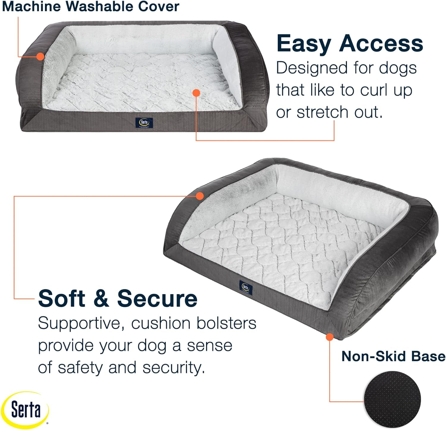 serta-orthopedic-supportive-foam-quilted-couch-dog-bed-with-soft-bolsters-slate-gray-x-large