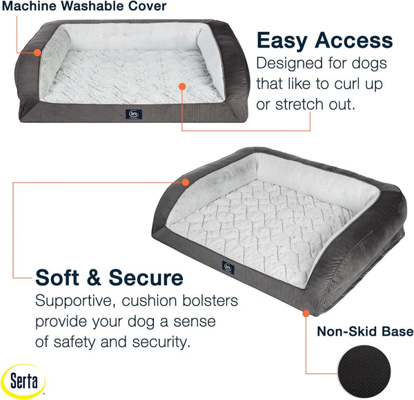 Serta Orthopedic Supportive Foam Quilted Couch Dog Bed with Soft Bolsters (Slate Gray) X-Large3