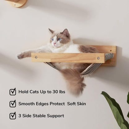 FUKUMARU Hammock Wall Mounted Cat Beds and Perches | Wooden Kitten Walls Furniture, Stable Cats Shelves, for Sleeping, Playing, Climbing, Lounging, Black Stripe3