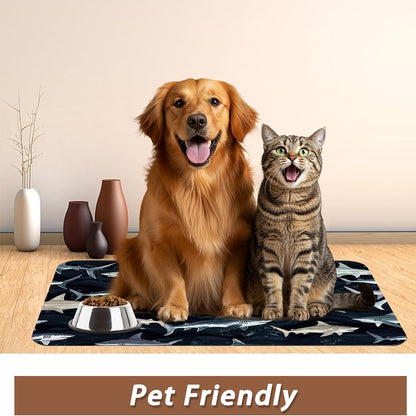 Cute Shark Dog Cat Food Mat,Absorbent Pet Feeding Mat with Rubber Backing,Non-Slip Water Bowl Placemat,Indoor Pet Accessories Supplies 12"X20"6