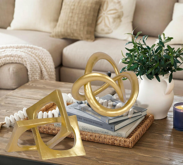 Modern Geometric round Sculpture Gold Knot Statue Decor Tabletop Sculpture and Figurines round Decorative Ornaments Knick Knacks Home Decor for Shelves Coffee Table Bookshelf Decoration Gifts3