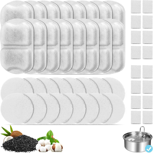 16 Set Dog Fountain Filter Replacement for 7L/230Oz/1.8G Stainless Steel Dog Water Dispenser, YOIHABV Cat Fountain Filters, Triple Filtration Pet Water Filter, Replacement Filters and Sponges1