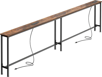 102 Inch Sofa Table with 2 Power Outlets and USB-C Ports | 5.9 Inch Narrow Console Table with Storage, Extra-Long, for Entryway Hallway Couch behind Sofa, Small Spaces, Rustic Brown1