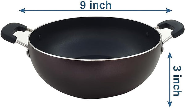 Kadhai Nonstick Kadai with Glass Lid All Purpose Cookware Indoor Outdoor Aluminum Induction Base Deep Fry Pan Stir Fry Pan Wok Skillet Deep Frying Pan (240Mm) 2.2 Ltr3