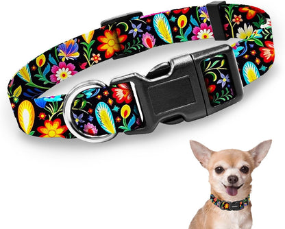 Kazazoo Dog Collar Cute and Soft Nylon Puppy Collar Girl Dogs, Adjustable Purple Dog Collars for Medium Dogs, Purple Flowers-M39