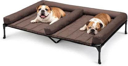 Veehoo Elevated Dog Bed for 2 Dogs, Cooling Raised Dog Bed with Bolster Mat | Outdoor Double Dog Bed with Removable Waterproof Cushion, Breathable Mesh, Non-Slip Feet for Outdoor & Indoor, 49", Brown7
