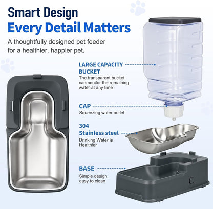 2 Pack Automatic Cat Feeder and Water Dispenser Set with Dog Stainless Steel Feed Bowl Pet Gravity Self Feeding and Waterer Large Capacity for Small Medium Large Dogs Puppy Kitten4
