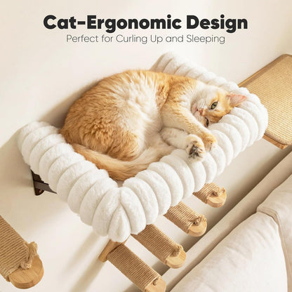 FUKUMARU Cat Wall Shelves, 17 X 10 Inch, Soft Cushion | Solid Rubber Wood Floating Shelf with Upgraded Installation, Kitten Wall Furniture for Sleeping, Playing and Scratching2