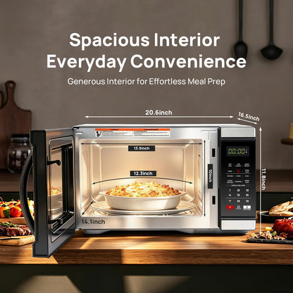 Microwave Countertop Ovens 1000 Watt, Black Small Microwave 1.1 Cu Ft, Large Microwave Digital 6 Auto Cooking, Eco Mode, Child Lock, 10 Power Level, Led Display, Easy Clean, Memory Function2