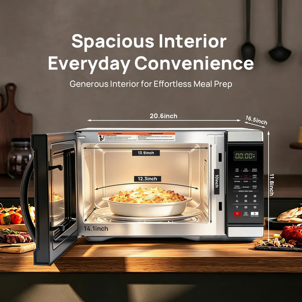 Microwave Countertop Ovens 1000 Watt, Black Small Microwave 1.1 Cu Ft, Large Microwave Digital 6 Auto Cooking, Eco Mode, Child Lock, 10 Power Level, Led Display, Easy Clean, Memory Function2