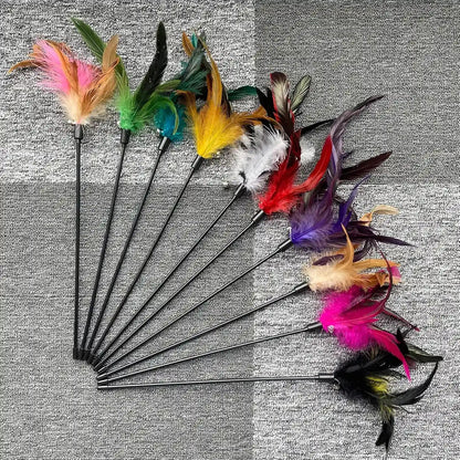 Cat Feather Wand Toys 10-Pack with Bell Indoor Kittens | Natural Feather Teaser with Bell.Interactive Wand Toy Durable Construction Withstands Active Play.3