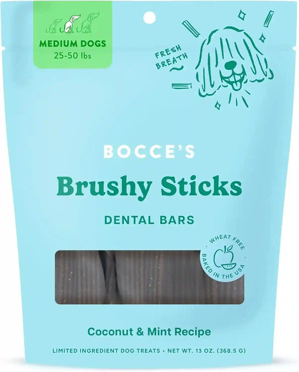 Bocce'S Bakery Brushy Sticks Dog Dental Treats, Medium Breeds (13 Oz) | Wheat-Free Dental Bars to Support Oral Health & Fresh Breath - Made with Real, Limited Ingredients in the USA1
