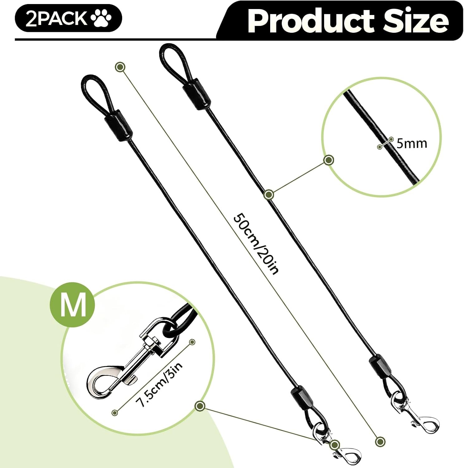 chew-proof-dog-leash-2-pack-metal-cable-lead-collar-extender-non-tangle-connect-dog-leash-for-teething-puppies-small-medium-and-large-dogs-for-collars-and-harnesses-5mm-m