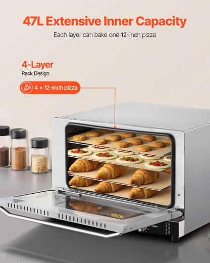 Commercial Convection Oven, 47L/43Qt, Half-Size Conventional Oven Countertop, 1600W 4-Tier Toaster W/Front Glass Door, Electric Baking Oven W/Trays Wire Racks Clip Gloves, 120V | for Restaurant Bakery, 1600W 4-Tier Countertop Electric Toaster, with Front Glass Door, Trays, Wire Racks, Clip Gloves, 120V2