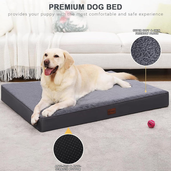 Waterproof Dog Beds Large Sized Dog Orthopedic Dog Beds for Crate with Removable Washable Cover Egg-Crate Foam Pet Pad Mat with Anti-Slip Bottom, 36X27 Inch, Grey4