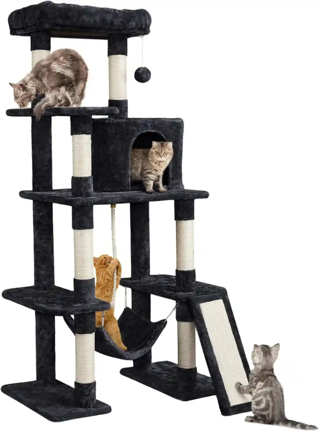 yaheetech-54in-cat-tree-tower-for-large-cats-multi-level-condo-hammock-sisal-scratching-posts-roomy-condo-holds-up-to-22-lb-a-wide-21-inch-top-perch-fit-large-cats-dark-gray