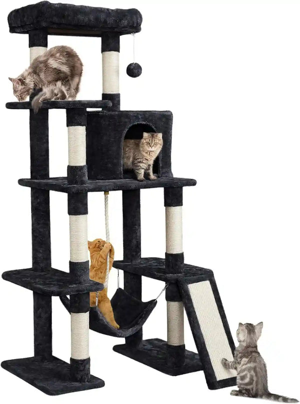 Yaheetech 54In Cat Tree Tower for Large Cats, Multi-Level Condo & Hammock | Sisal Scratching Posts, Roomy Condo Holds up to 22 Lb, a Wide 21-Inch Top Perch Fit Large Cats, Dark Gray15